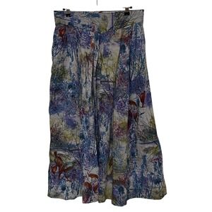 Vintage Geiger Austria Wool Skirt SZ 6‎ Heron Crane Print Pleated Midi Artsy